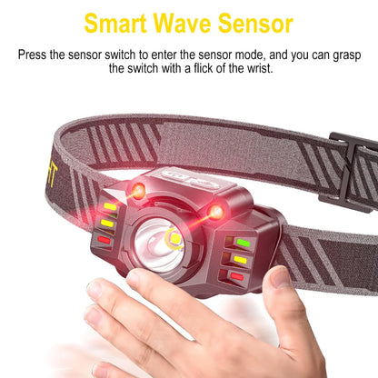 Altiro A6A Rechargeable LED Motion Sensor Headlamp – USB C Head Torch for Fishing, Camping & Outdoor Work