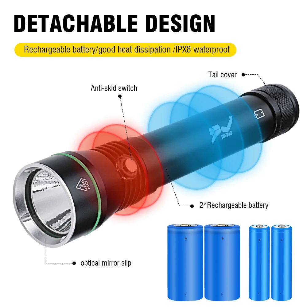 Altiro AT0311B 2000 Lumen IPX8 Diving Flashlight – 26650 Rechargeable Torch NZ